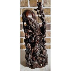 Vintage Antique 18" Chinese Wooden Immortal Statue